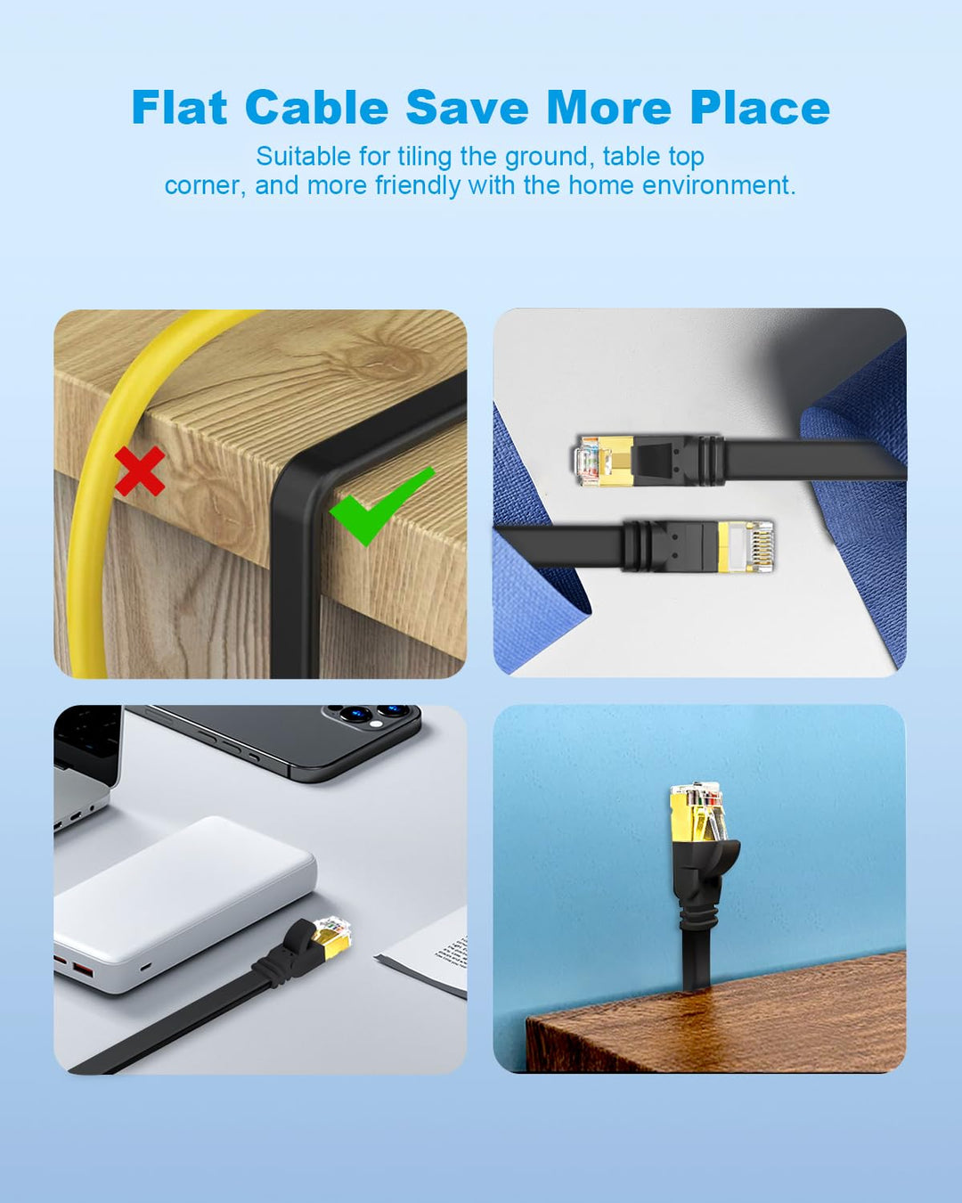 Yauhody Cat 8 Lan Kabel 5m, 5-Stück Netzwerkkabel Flach Ultra High Speed 40Gbps 2000MHz STP Ethernet