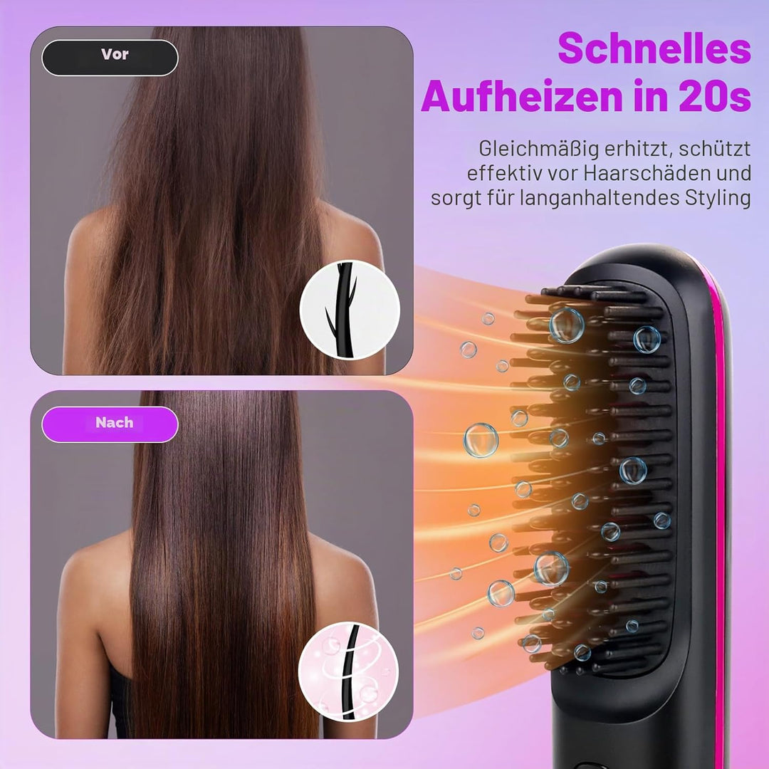 Kabellose Glättbürste, 160-200℃ Glättbürste Kabellose mit LED-Anzeige Und 3 Temperatureinstellung, M