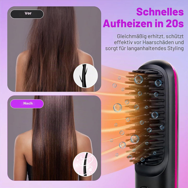 Kabellose Glättbürste, 160-200℃ Glättbürste Kabellose mit LED-Anzeige Und 3 Temperatureinstellung, M