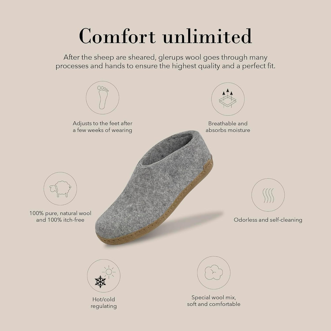 glerups Slipper aus 100 % hochwertiger Wollmischung mit Gummisohle, Unisex-Slipper 35 EU Grau, 35 EU