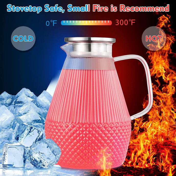 Wasserkaraffe, veecom Glaskaraffe mit Deckel 2.4L Karaffe, Glaskrug mit Deckel, Borosilikatglas Wass