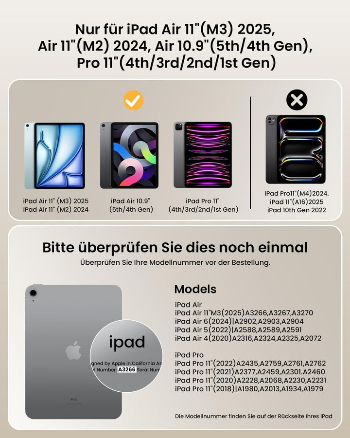 ProtoArc TK500 Hülle mit Tastatur für iPad Air 11" M3 2025/M2 2024, Magnetisch Abnehmbar iPad Tastat