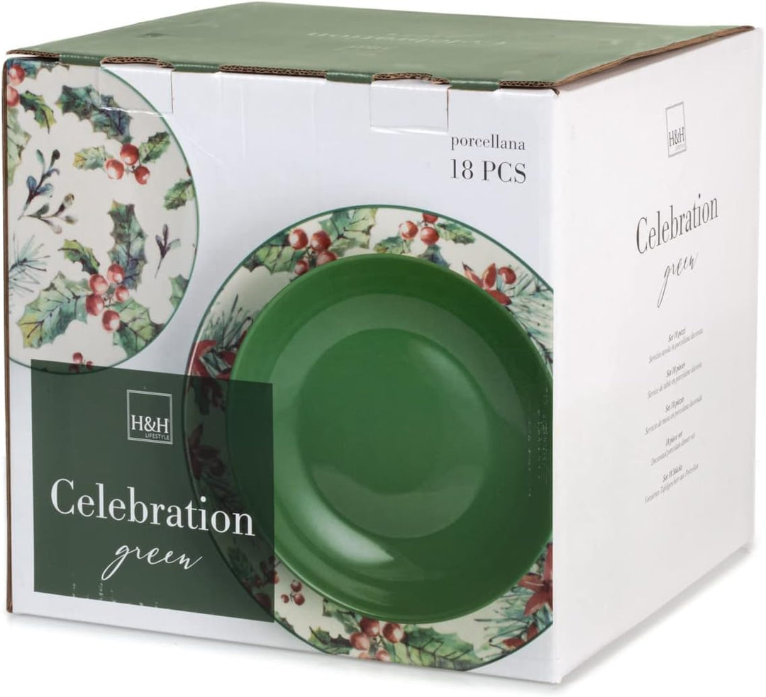 H&h servizio natalizio 18 pezzi celebration verde