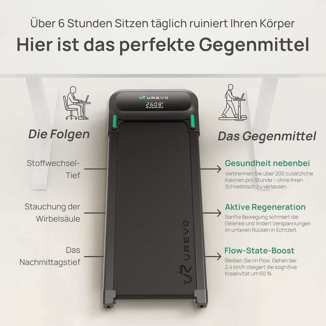 UREVO Smart Walking Pad – Premium Laufband fürs Homeoffice, extra grosse Lauffläche, leiser Motor, A