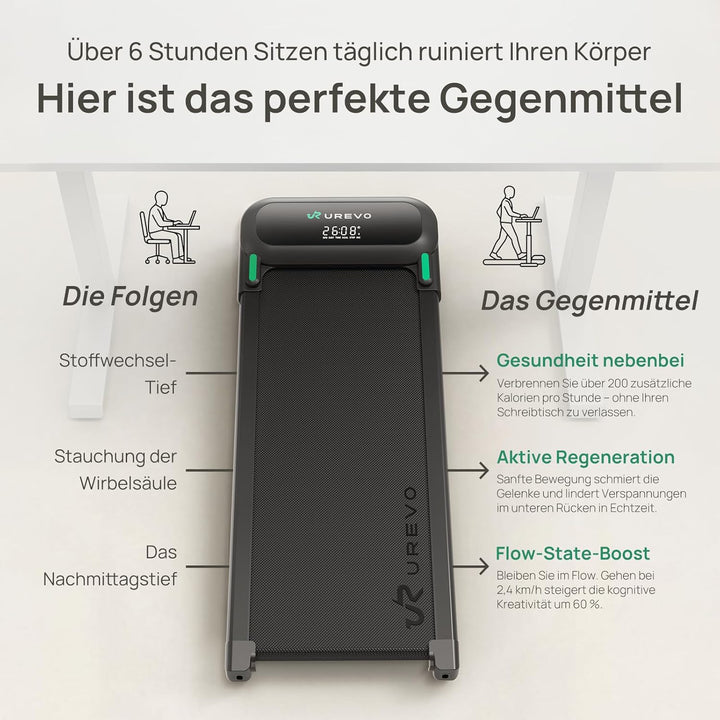 UREVO Smart Walking Pad – Premium Laufband fürs Homeoffice, extra grosse Lauffläche, leiser Motor, A