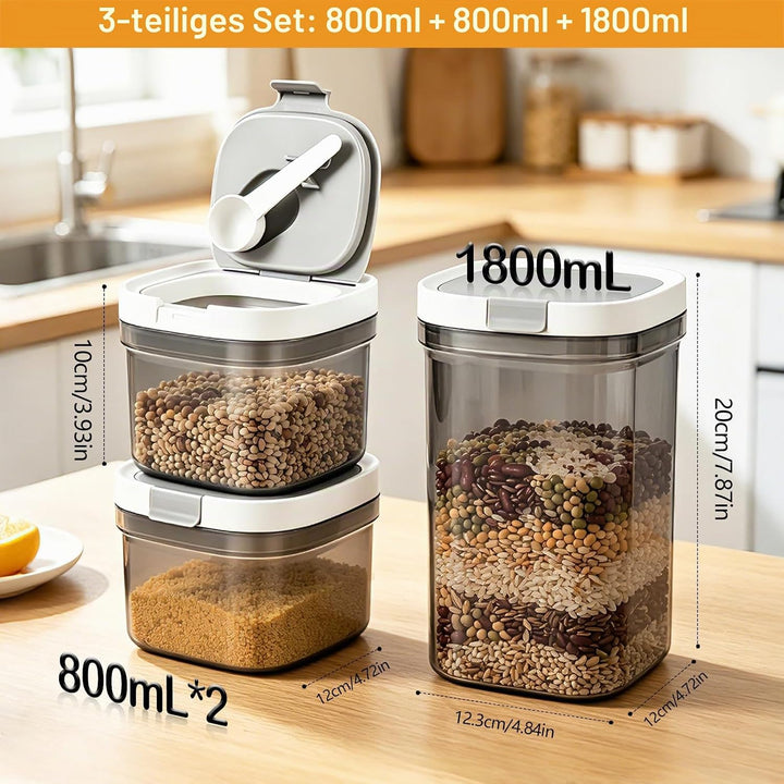 Kaffeedose Set, 800ml+800ml+1800ml, mit magnetischem Löffel UV-Schutz doppelte Dichtung breite Öffnu