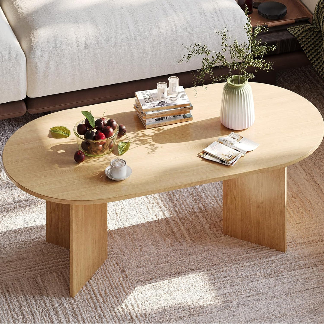 YOUDENOVA Couchtisch Ovaler Beistelltisch Holz Modern Wohnzimmertisch mit Ablage Coffee Table Klein