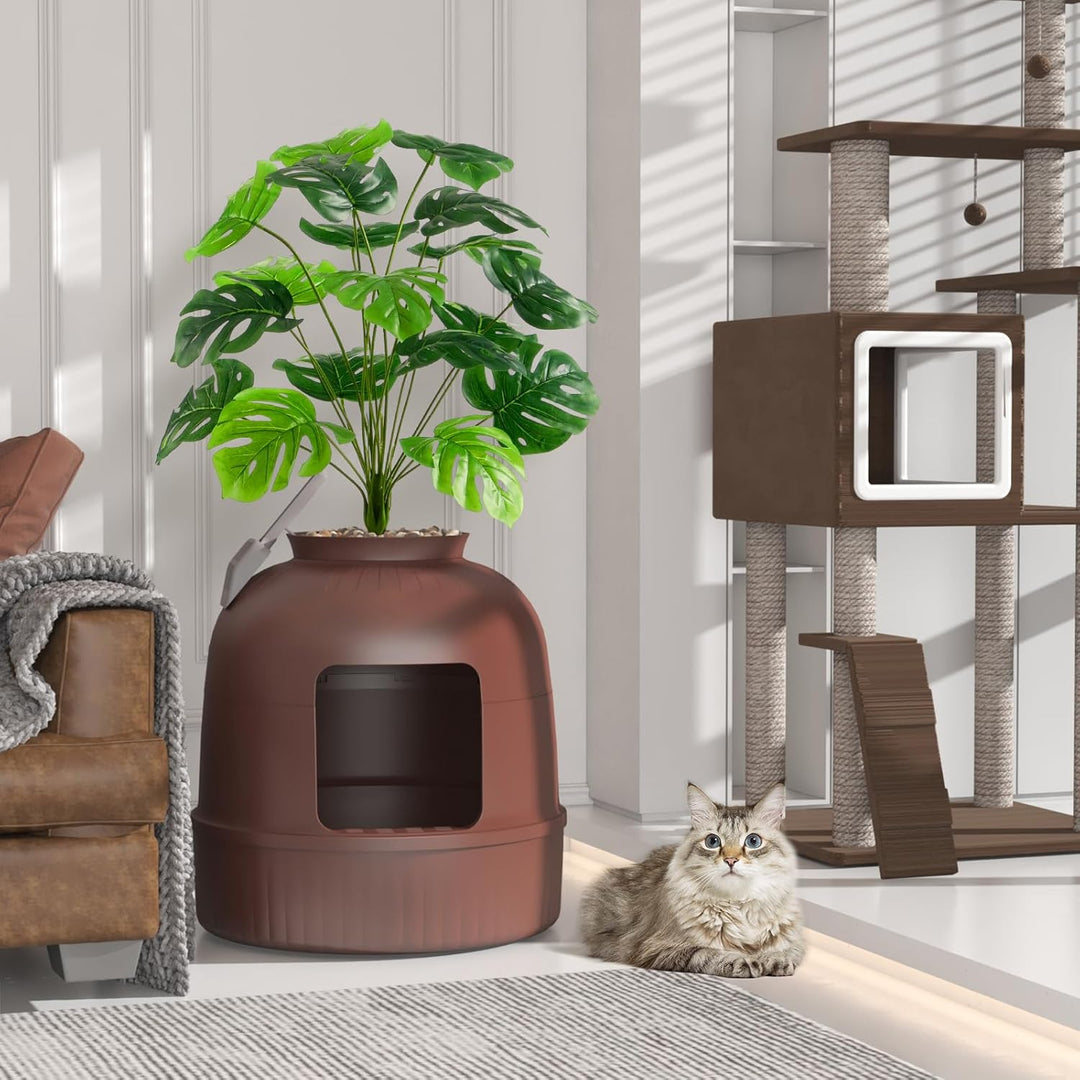 Lifewit Katzenklo mit Kunstpflanze und Schaufel für grosse Katzen, verstecktes Katzenklo mit Geruchs