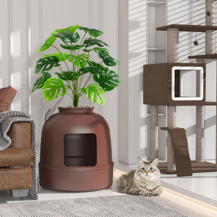 Lifewit Katzenklo mit Kunstpflanze und Schaufel für grosse Katzen, verstecktes Katzenklo mit Geruchs