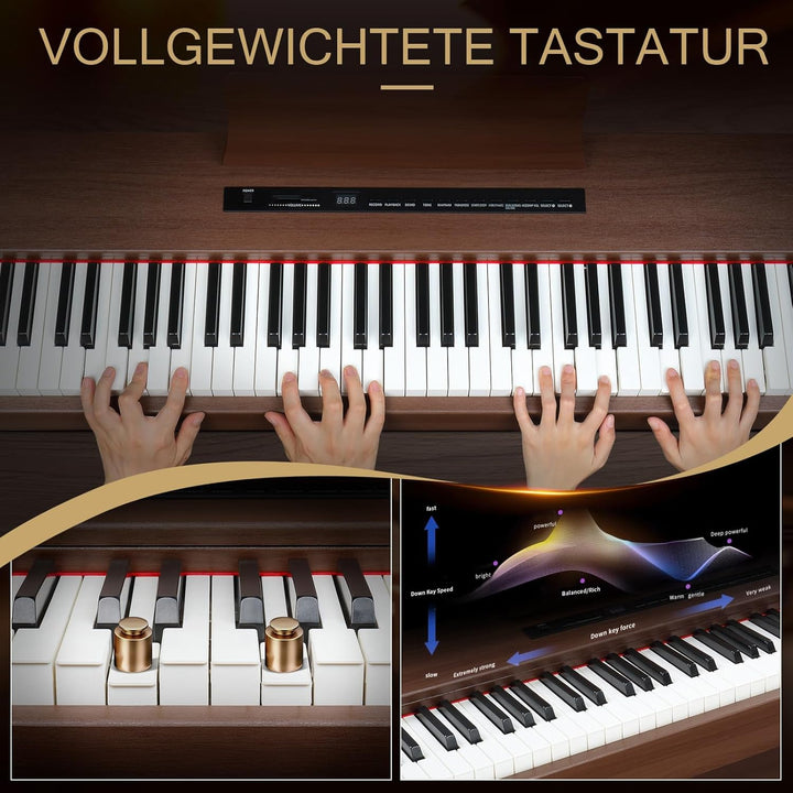 LEADZM 88 Tasten Digital Piano, Voll Gewichtete Tastatur, E-Piano mit MIDI-USB, Audio Bluetooth und