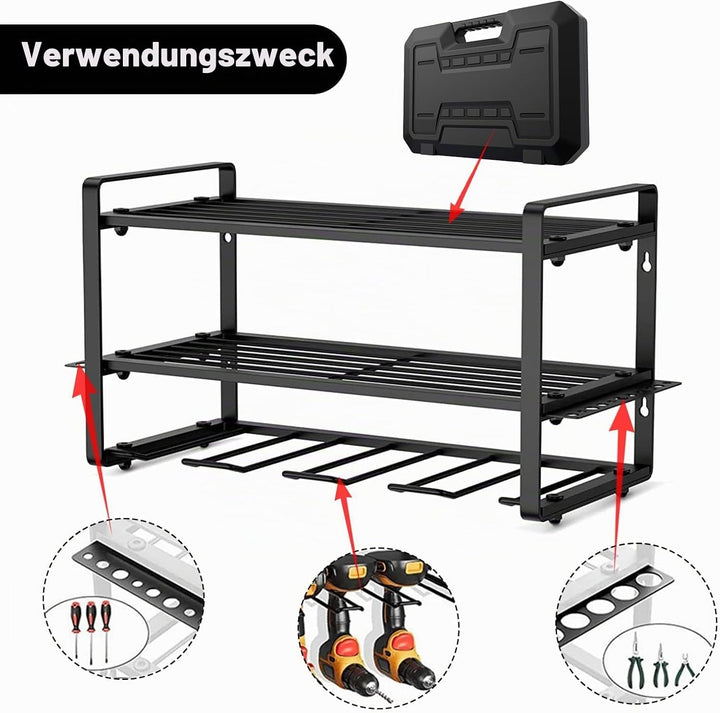 Werkzeug Wandhalterung, 3 Stufige Werkzeugregal, 4 Aufhängeschlitze Einfache Montage Wand Werkzeugha