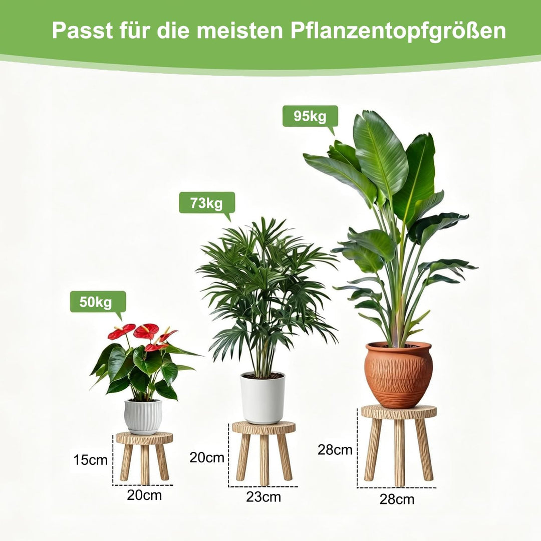 FUSHITON 3 Runde Pflanzenhocker für Innen, Set in hellbraun, Blumentisch & Eck-Ständer als hohes Ein