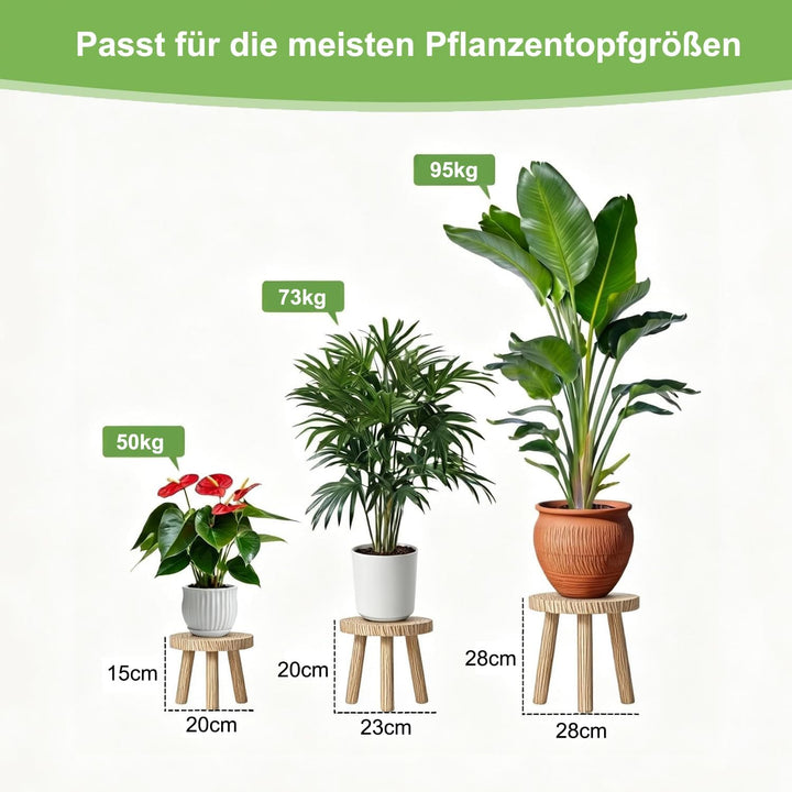 FUSHITON 3 Runde Pflanzenhocker für Innen, Set in hellbraun, Blumentisch & Eck-Ständer als hohes Ein