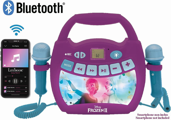 Lexibook - Disney Die Eiskönigin - Tragbarer digitaler Karaoke-Player für Kinder - Mikrofone, Lichte