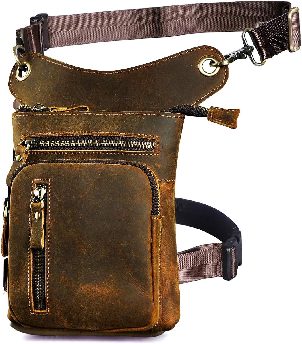 Le'aokuu Herren Leder Motorrad Hüfttasche Messenger Schulter Drop Leg Bag