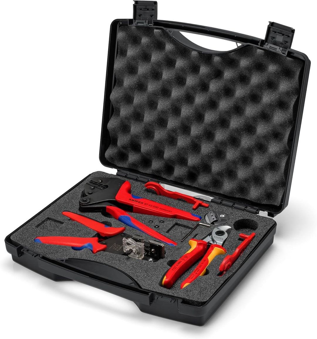 KNIPEX Werkzeugkoffer für Photovoltaik, 6-teilig, Crimpzange-Set, mit Crimpeinsatz und Kontaktaufnah