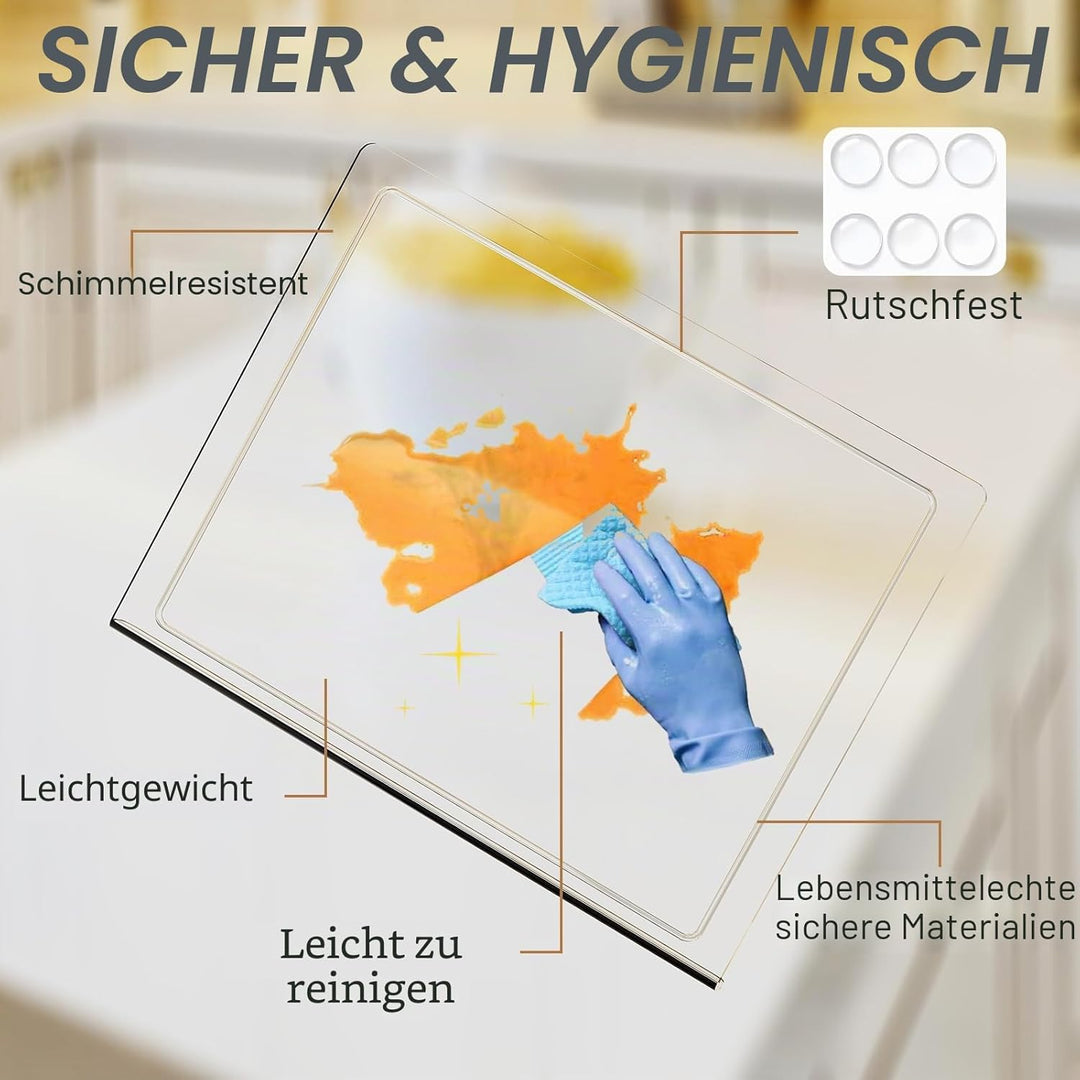 JJL Acryl-Schneidebrett mit Saftkanal 41 x 32 cm - BPA-frei, rutschfest, transparent - Multifunktion