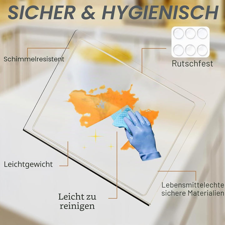 JJL Acryl-Schneidebrett mit Saftkanal 41 x 32 cm - BPA-frei, rutschfest, transparent - Multifunktion