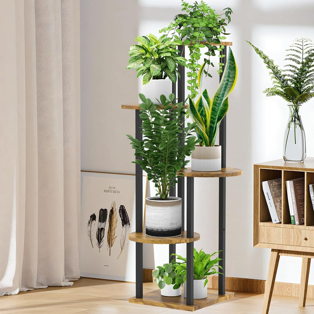 YOCOMEY 5 Tier Hölzern Blumenregal Metall Pflanzenregal, Mehrstöckig Blumenständer Pflanzenständer B