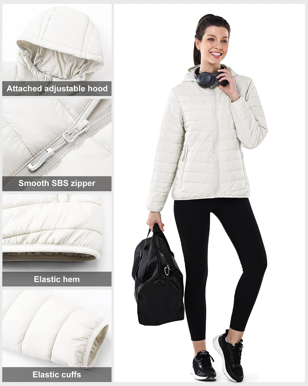 Outdoor Ventures Damen Steppjacke Leichte Packbare Übergangsjacke Warme Winterjacke mit Kapuze für F