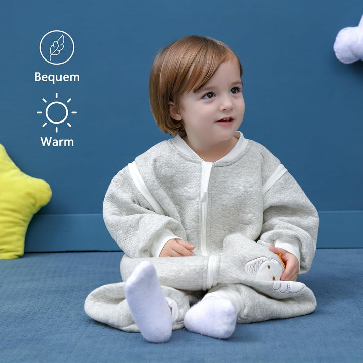 Schläfsack Baby Langarm Winter kinderSchlafsack 2.0Tog,Hund Muster Baby Schlafsack mit Füssen Baumwo