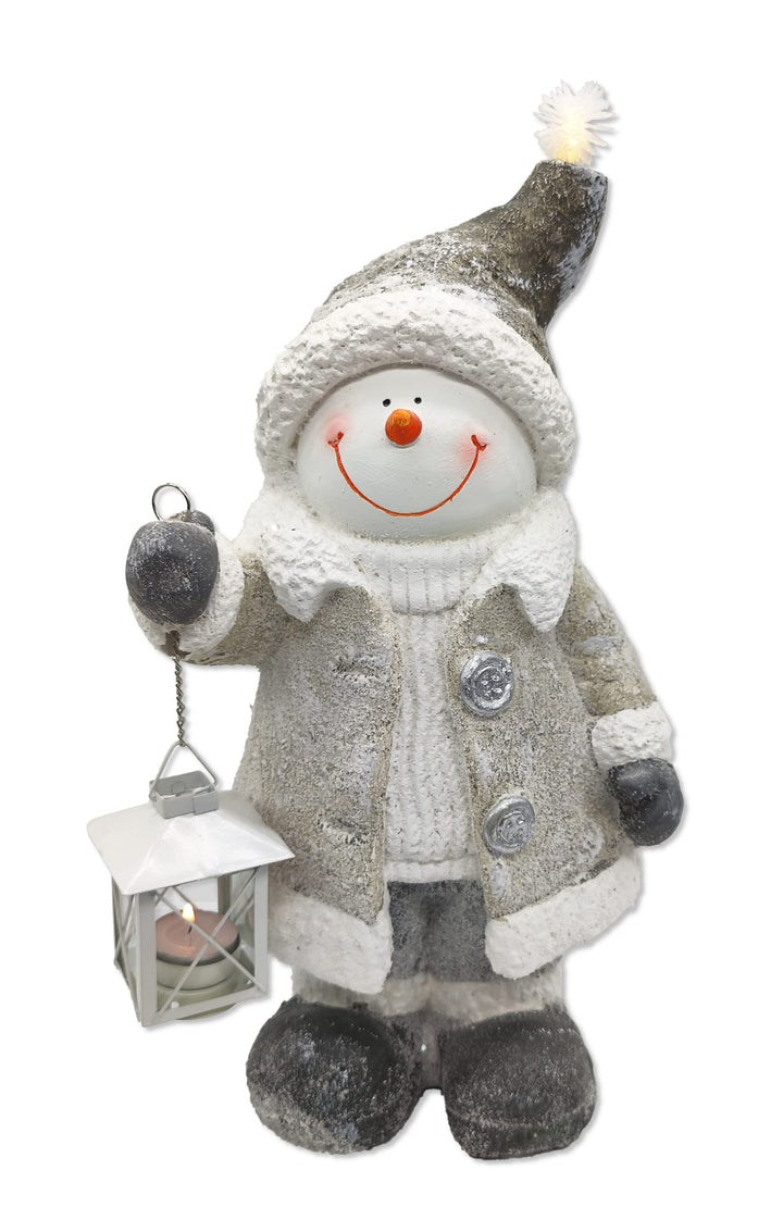 DARO DEKO Winterfigur Schneemann mit LED und Windlicht Laterne 28 x 47cm Dekofigur Weihnachtsdeko Sc