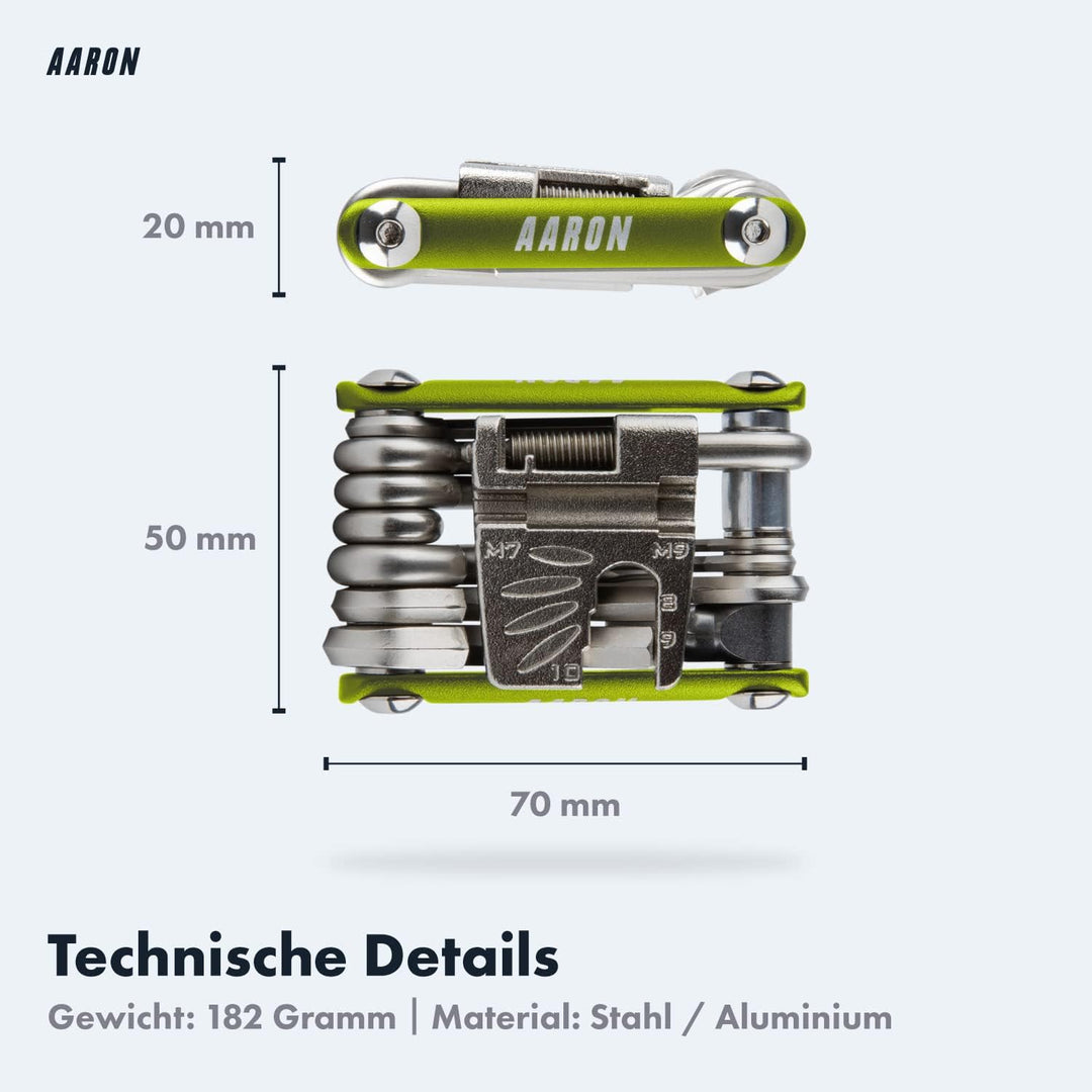 AARON Tool 20 in 1 Multitool - Fahrrad Multifunktionswerkzeug aus rostfreiem Stahl/Aluminium - faltb