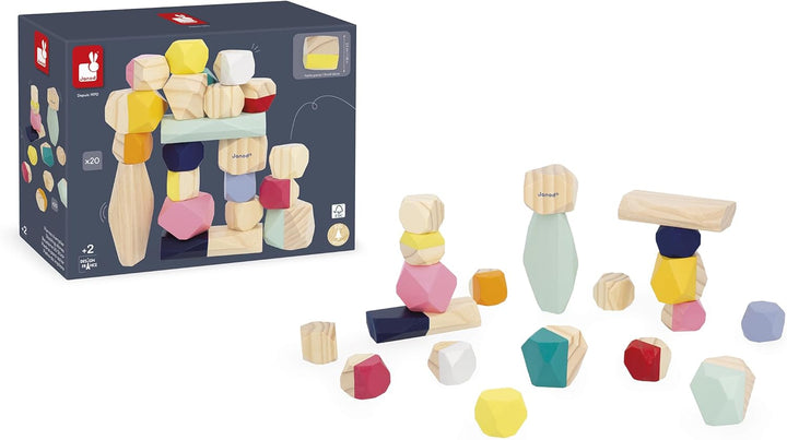 Janod - Bausteine aus Holz - Kollektion Sweet Cocoon - Baby- und Kleinkindspielzeug Farbe auf Wasser