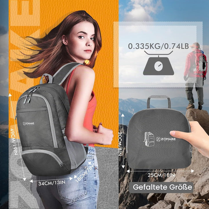ZOMAKE Leicht Faltbarer Rucksack Packbare Backpacks 30L,Kleiner Faltbar Wanderrucksack Wasserdicht f