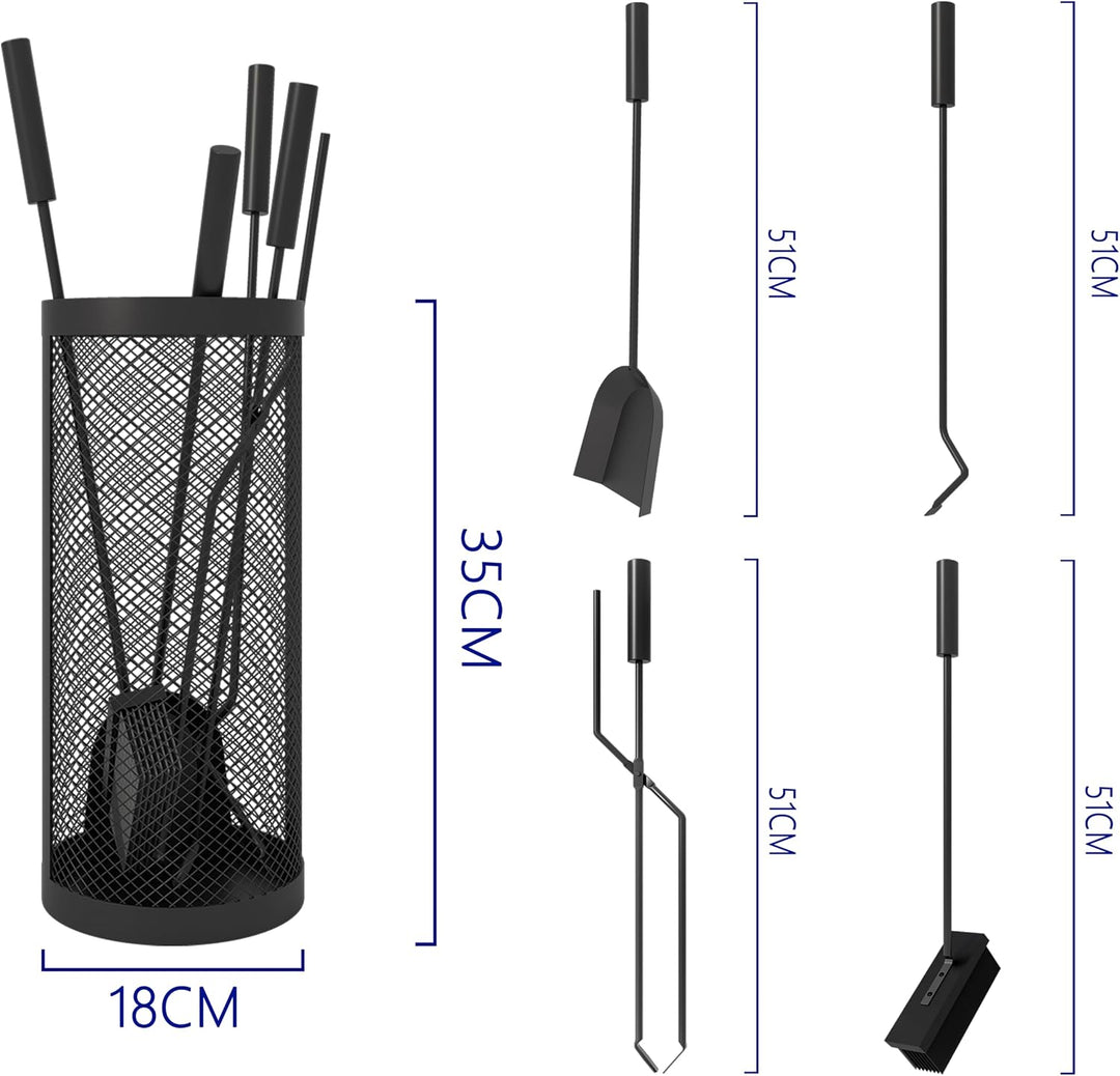 Kingson Kaminbesteck-Set, abgerundet, inkl. Eimer, Schaufel, Schürhaken, Bürste und Zange, 17 x 35 c