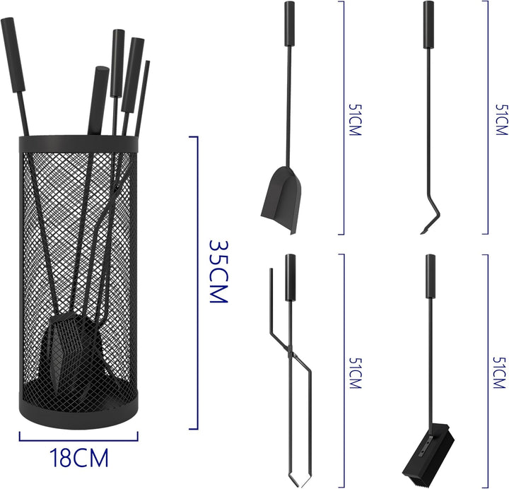 Kingson Kaminbesteck-Set, abgerundet, inkl. Eimer, Schaufel, Schürhaken, Bürste und Zange, 17 x 35 c