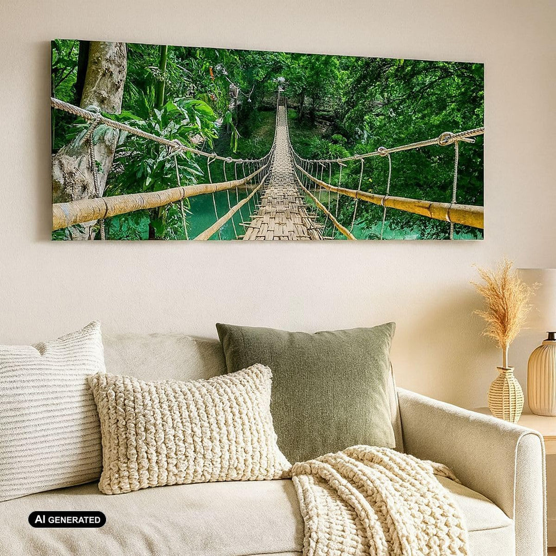 Panorama Bilder auf Leinwand 100x40cm Leinwandbild Gehweg Baum Holz Steg Gross Wanddeko Bild Schlafz