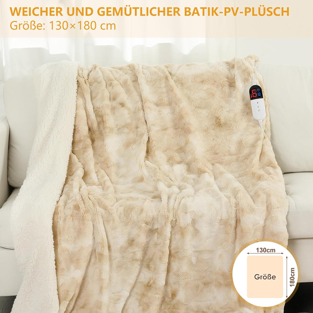 COZYTY Wärmedecke – Heizdecke Mit Abschaltautomatik 130×180cm, 6 Heizstufen & 10h Auto-Abschaltung,
