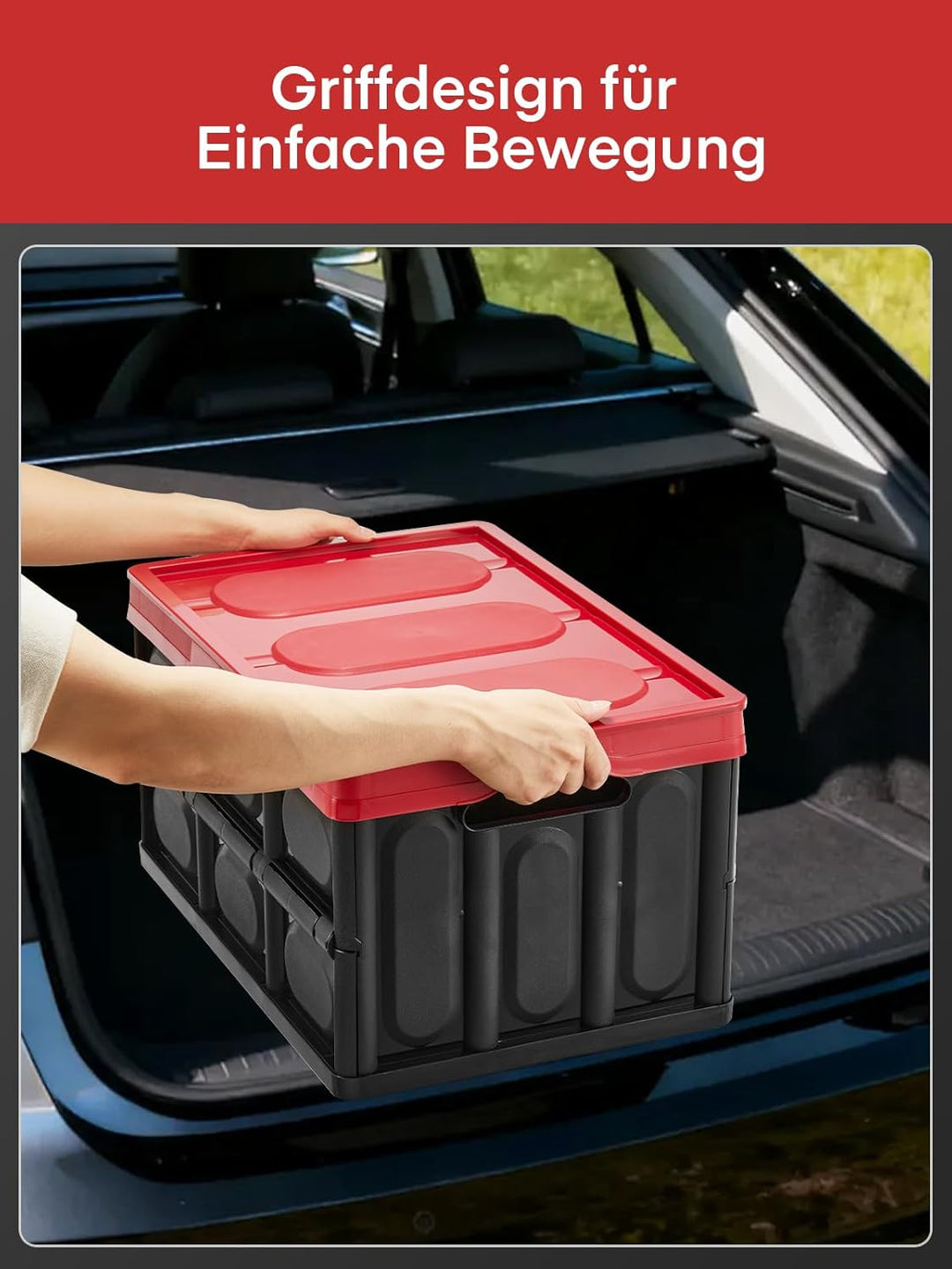 FOHERE Klappbox mit Deckel, 3er-Set 48L Kofferraum-Organizer, Faltbarer Aufbewahrungsbox für Transpo