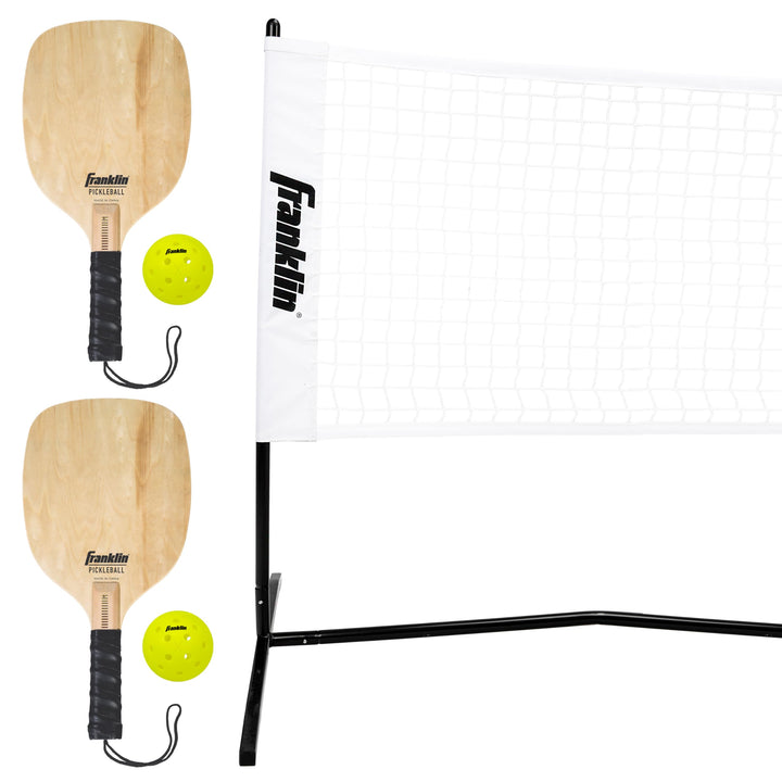 Franklin Pickleball Netz in halber Court-Grösse Set mit 2 Paddeln und 2 Bällen, Set mit 2 Paddeln un
