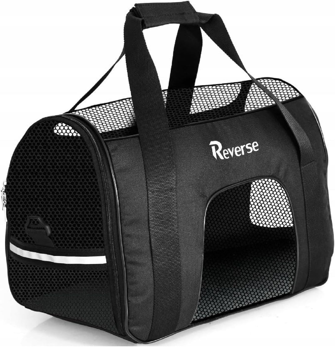 Tragetasche für Katzen Hunde Haustiere 52x25x34 cm bis 10 Kg Meshfenster Transparent (Schwarz), Schw