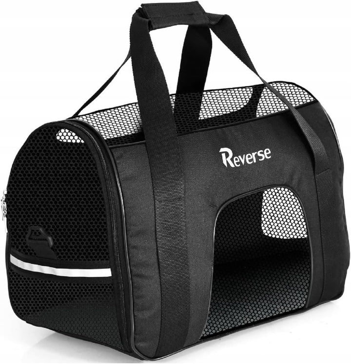 Tragetasche für Katzen Hunde Haustiere 52x25x34 cm bis 10 Kg Meshfenster Transparent (Schwarz), Schw