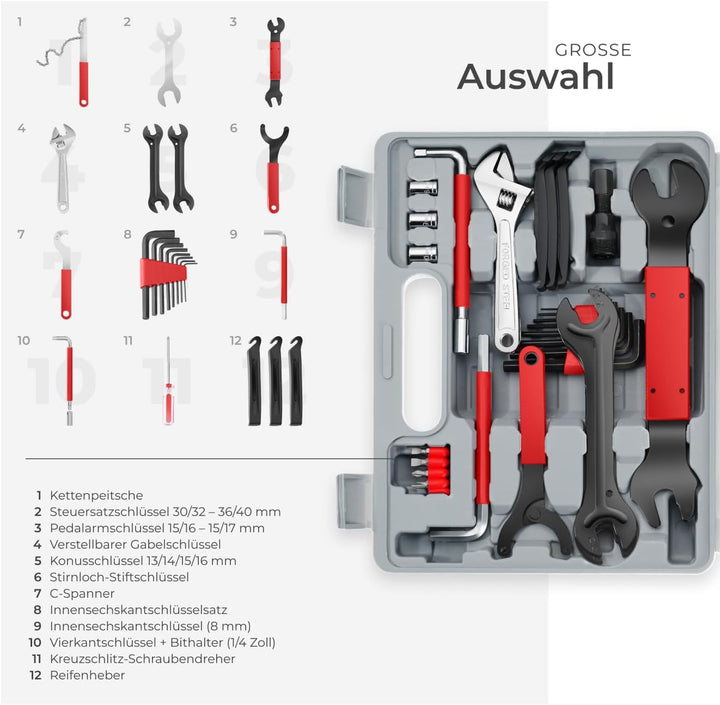 tectake 403284 50tlg Fahrrad Werkzeugkoffer für Wartungs- und Optimierungsarbeiten, Werkzeug Set für
