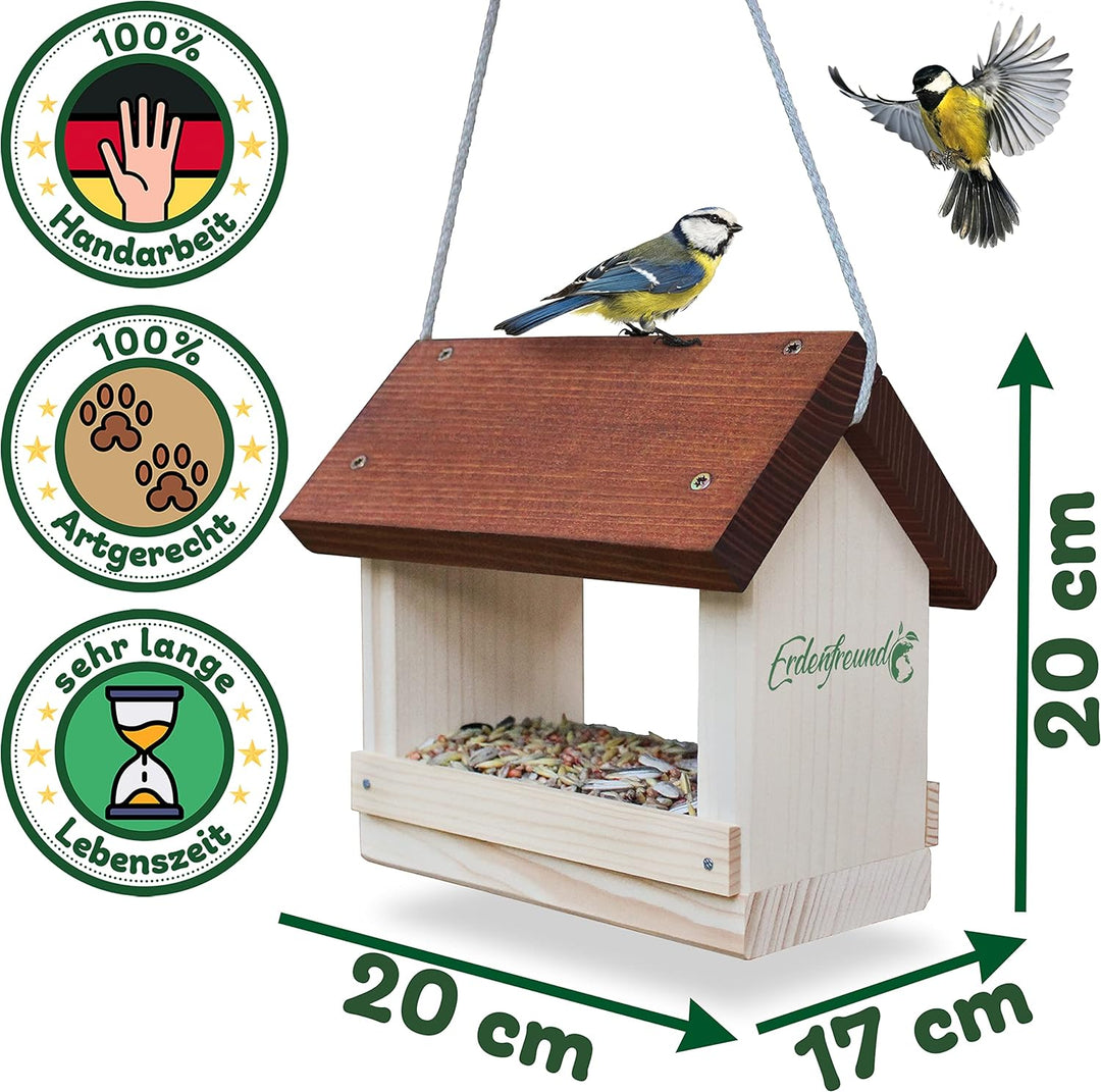 ERDENFREUND® Vogelfutterhaus 2 Grössen mit Leinenkordel reissfest Futterhaus für Vögel wetterfest mi