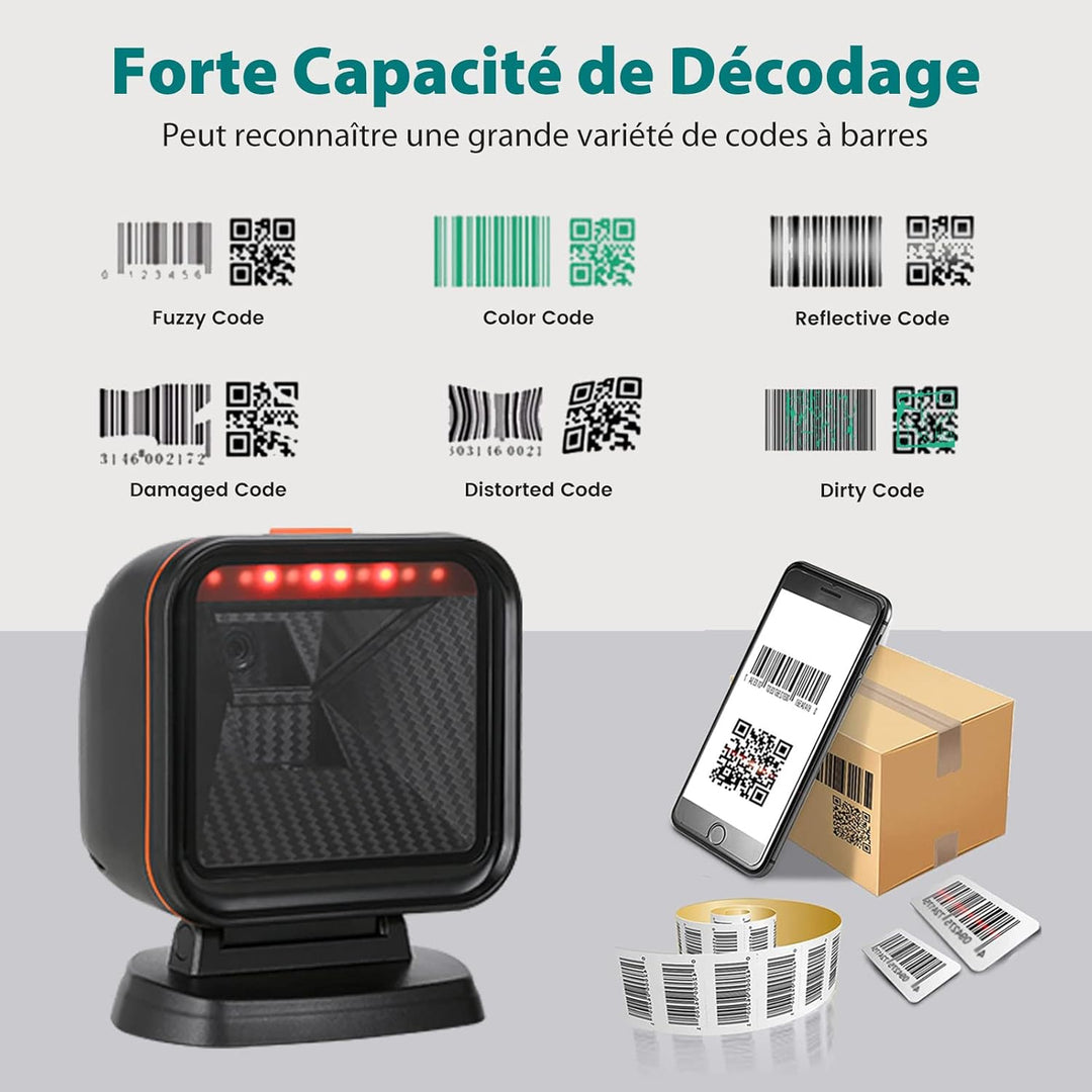 OBZ 1D 2D QR Desktop Barcode Scanner Hands-Free Barcode-Scanner USB Wired Bar Code Reader for PC Lap