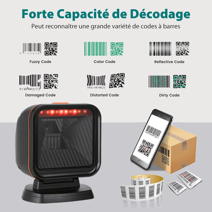 OBZ 1D 2D QR Desktop Barcode Scanner Hands-Free Barcode-Scanner USB Wired Bar Code Reader for PC Lap