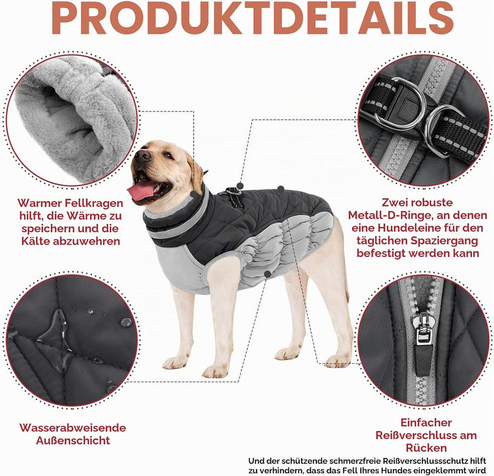 AOFITEE Hundemantel Grosse Hunde, Warme Hundemantel Winter Wasserdicht Hundejacke Winterjacke mit Ge