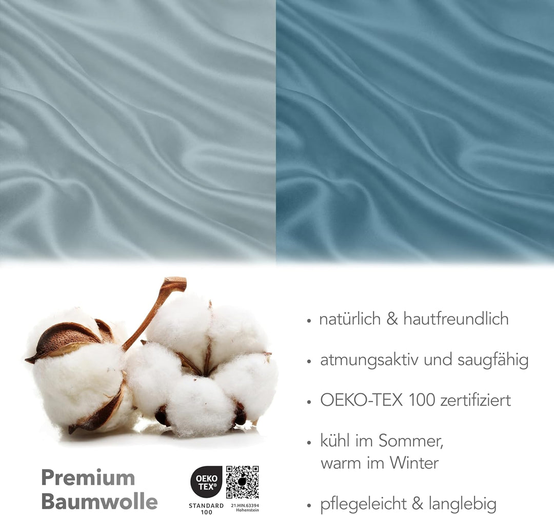 BLUE MOON Premium Bettwäsche 140x200 cm Satin 100% Baumwolle Wendebettwäsche - Made in EU - 1x Bettb