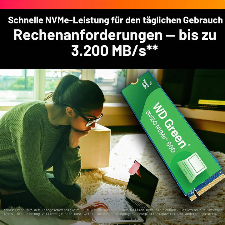 WD Green™ SN350 NVMe SSD Festplatte 1 TB, M.2 2280 (Schnelle NVMe™-Leistung von bis zu 2.400 MB/s, s