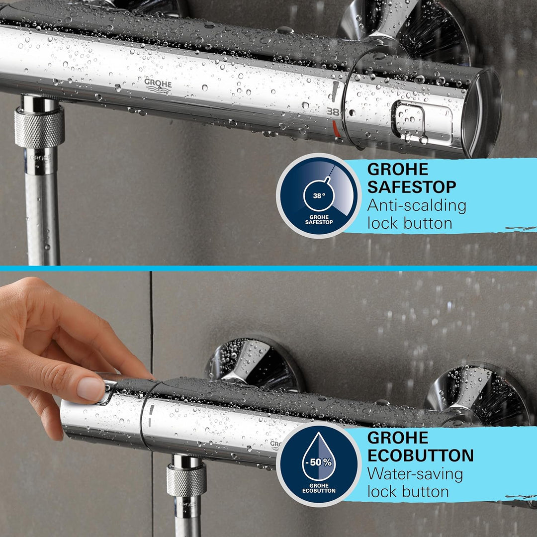 GROHE Precision Trend, Duschset mit Thermostat wassersparend, 8l pro Min (Duscharmatur hält Temperat