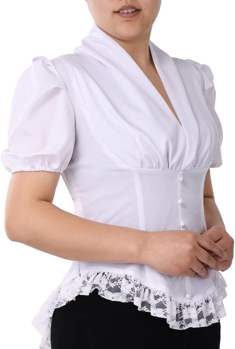 Damen Viktorianisches Korsett Tops Shirts Gothic Steampunk Schnür Bluse