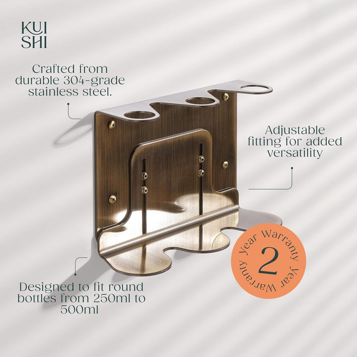 Kuishi Wandmontierte Seifenspenderhalterung aus gebürstetem Gold, 250–300 ml Seifenflaschenhalter, b