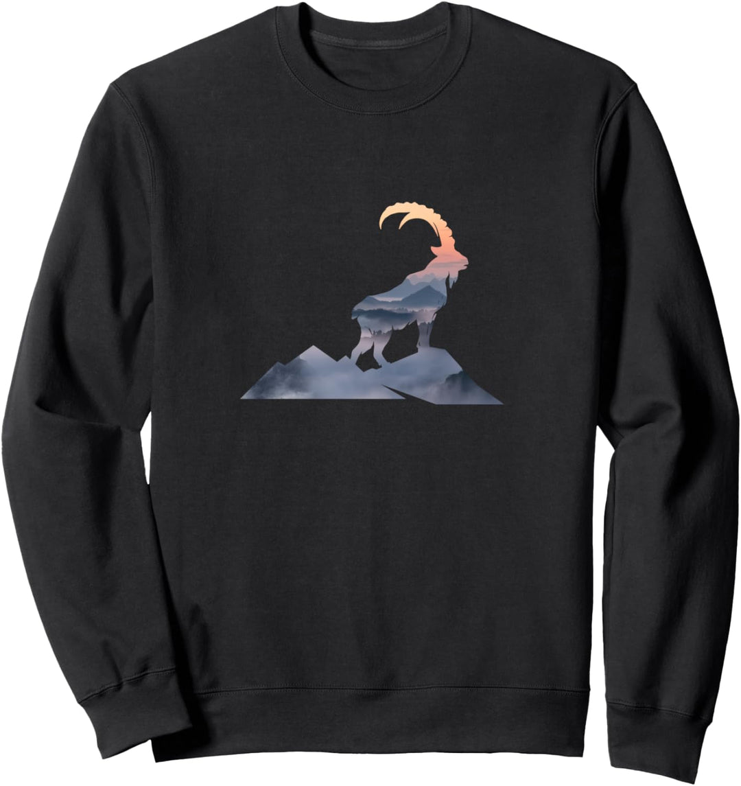 Steinbock Silhouette Mit Berge - Wandern Klettern Sweatshirt