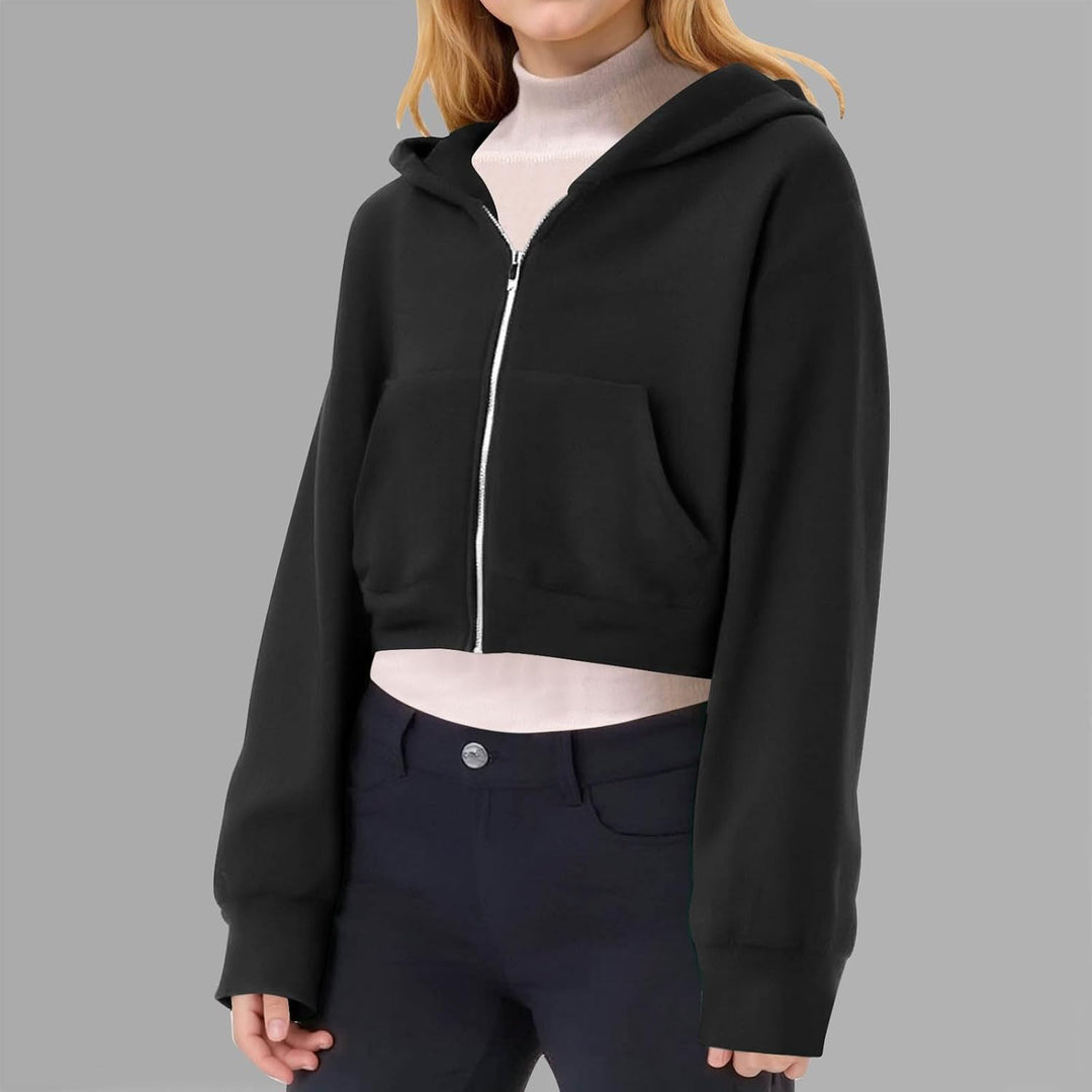 EMATOP Kurz Sweatjacke Mädchen Kinder Langarm Kapuzenjacke Einfarbige Baumwolle Sweatshirt Jacke Ful