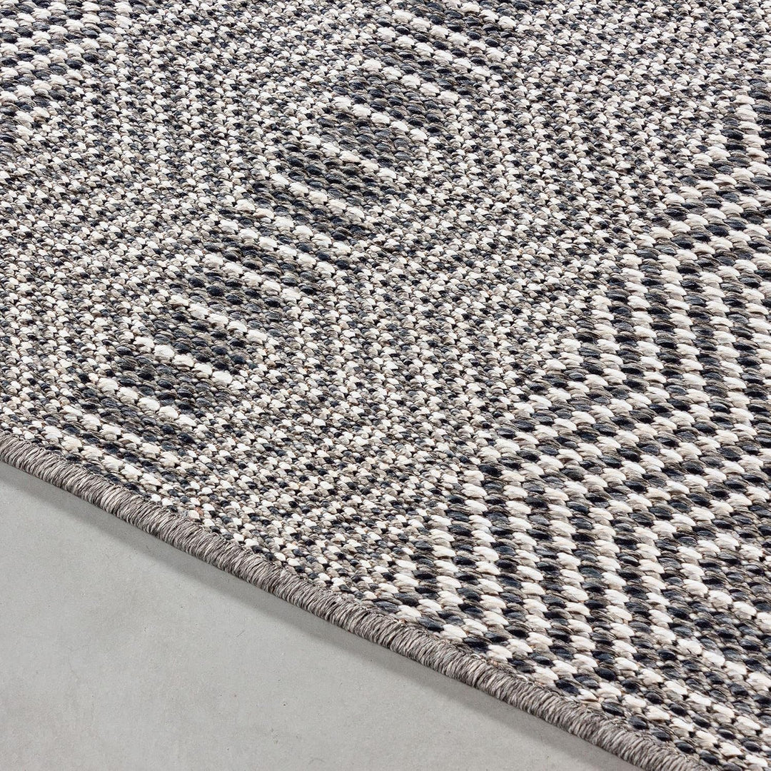 In- &amp; Outdoor Teppich Robuster, Ethno Look Boho Design, Rechteckig, Grau und Creme Farbe, Flachgeweb